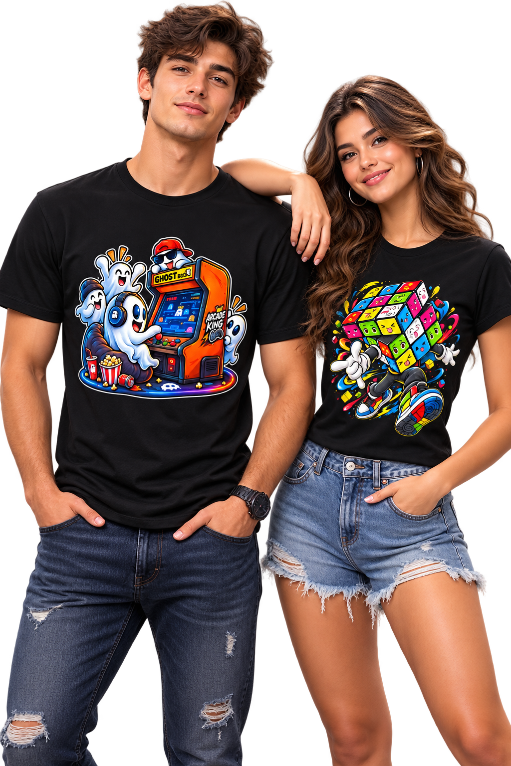 Models wearing Rubix Cube Studios T-shirts